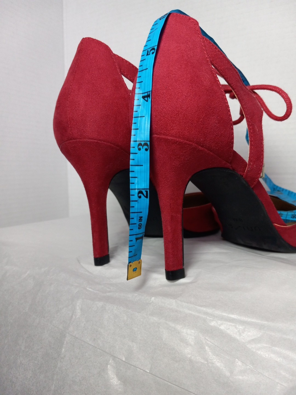Unisa Red Faux Suede Pointed-Toe Tie Ankle Heels - Women Size 8 - Picture 6 of 10